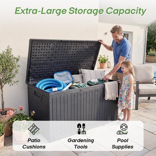 300 Gallon Outdoor Deck Box by [Brand Name] - Waterproof Thick Resin Storage for Patio & Garden (Black)