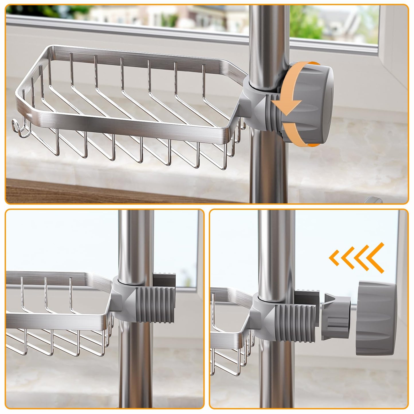 LONIN Stainless Steel Kitchen Sink Organizer Caddy – Over Faucet Sponge & Brush Holder, Rust-Resistant, Adjustable Universal Fit Faucet Rack, Quick Drain Sink Space Saver