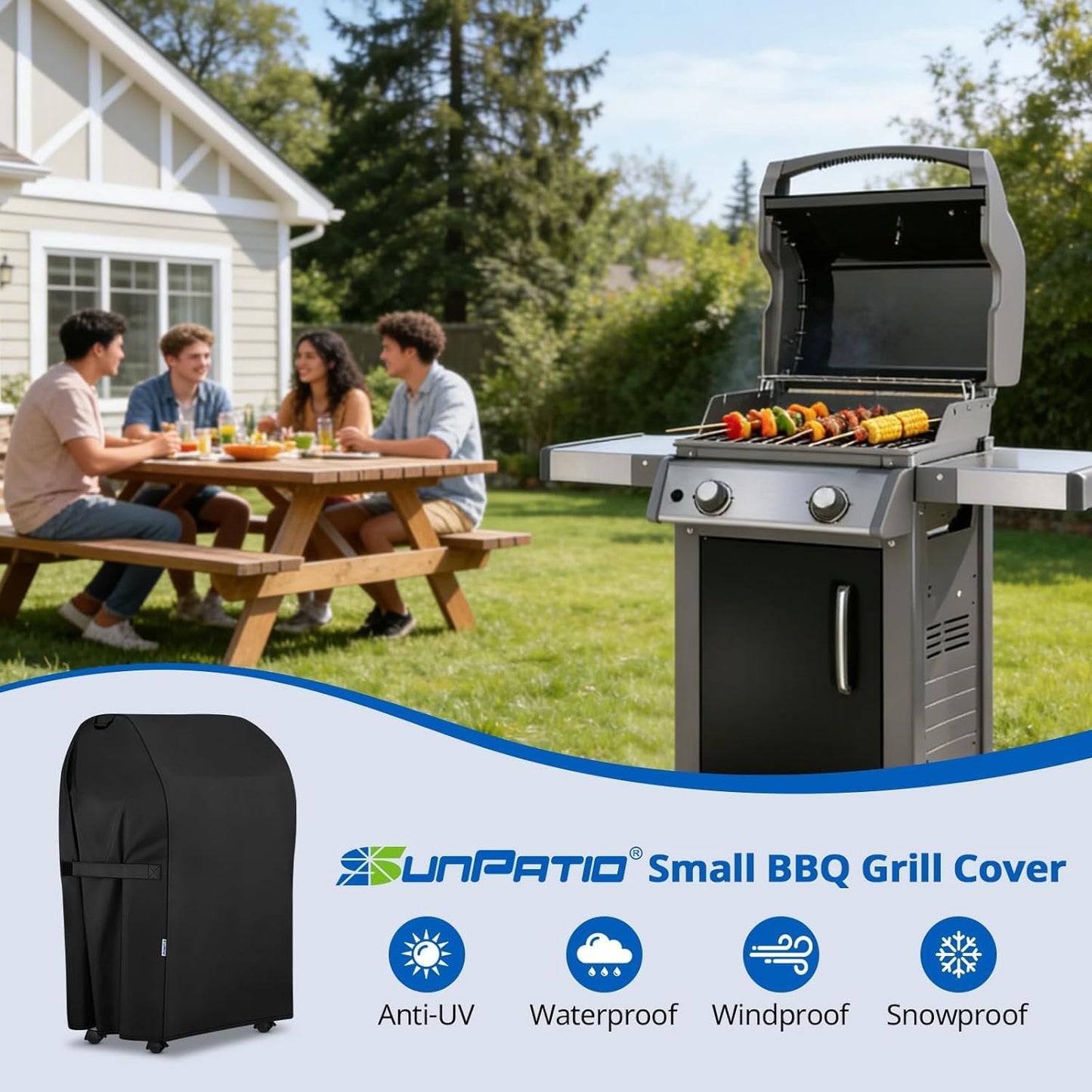 SunPatio 30-Inch Heavy Duty Waterproof Grill Cover - Fits Weber Spirit 210, Charbroil & Kenmore