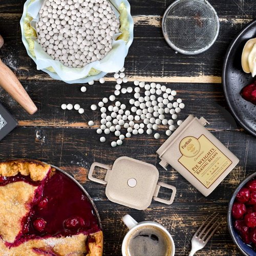 FurRain Ceramic Pie Weights - Reusable 10mm Baking Beans for Perfect Pie Crusts | Natural Stoneware with Wheat Straw Container