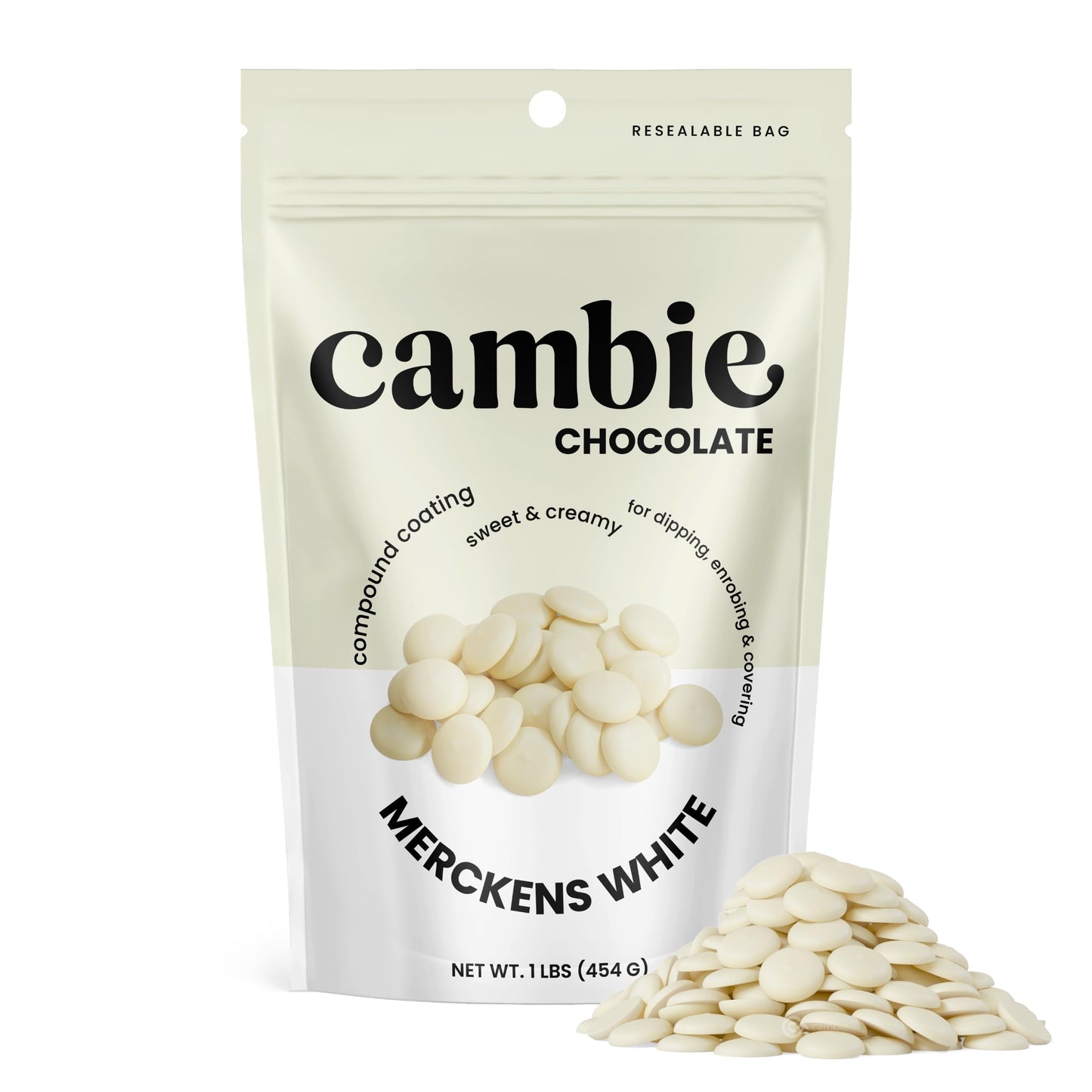 Merckens White Melting Chocolate - 1 Pound of Premium Quality White Chocolate Flavored Melting Wafers to make Dubai Chocolate Bar, Cake Pops, Cocoa Bombs, & Homemade Desserts