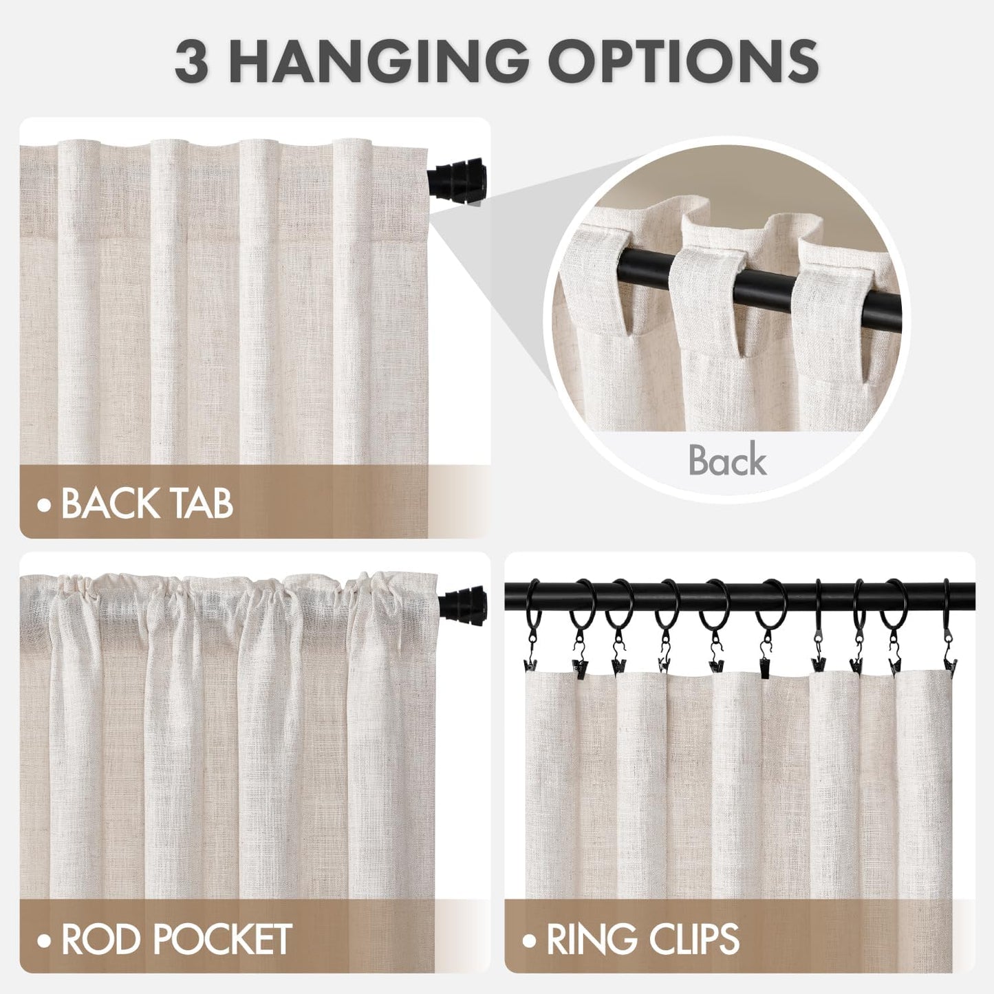 MIULEE Thick Linen Curtains - 96-Inch Semi-Sheer Drapes for Living Room | Ivory, Set of 2 Panels