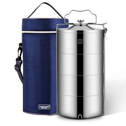 GOLDEN KEY 120 oz Stainless Steel Stackable Lunch Box for Adult, Huge Capacity Bento Box with Stackable 4 Tier Food Container, and Lunch Bag (120 Ounces 4-Layers Bento) - Super Large