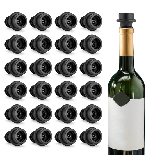 WOTOR Wine Stoppers - Vacuum Wine Saver, Preserver & Sealer (Black, 24 Pieces)