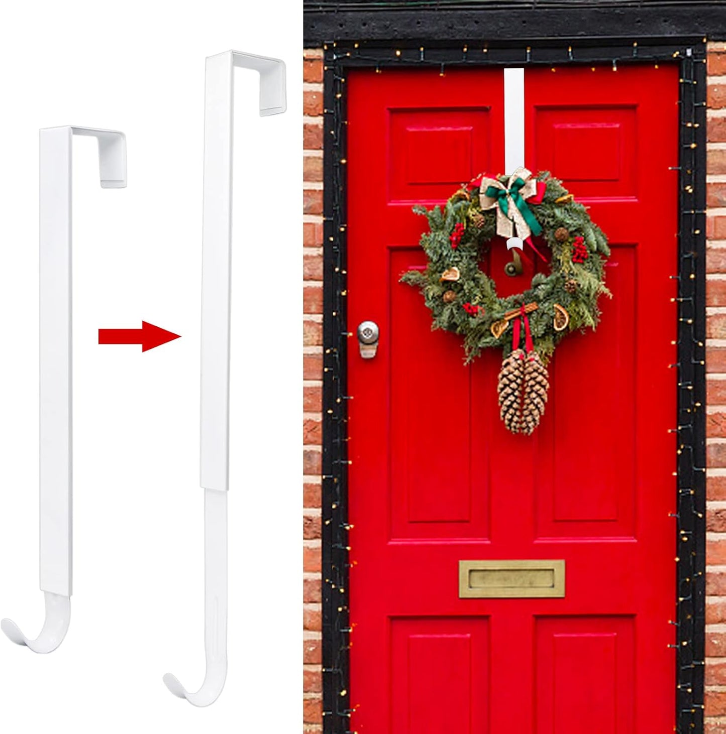 ZMCINER Wreath Hanger - Adjustable 15-25 Inch White Metal Hook for 20 lbs Christmas & Fall Decorations