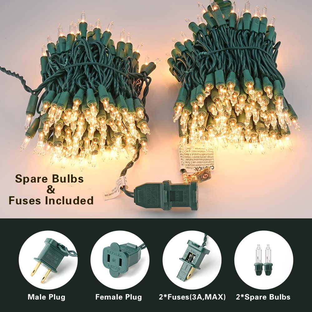 ODEETRONIC Christmas Lights - 100 Count Clear Incandescent String Lights | 21.63ft Warm White Indoor/Outdoor Decor