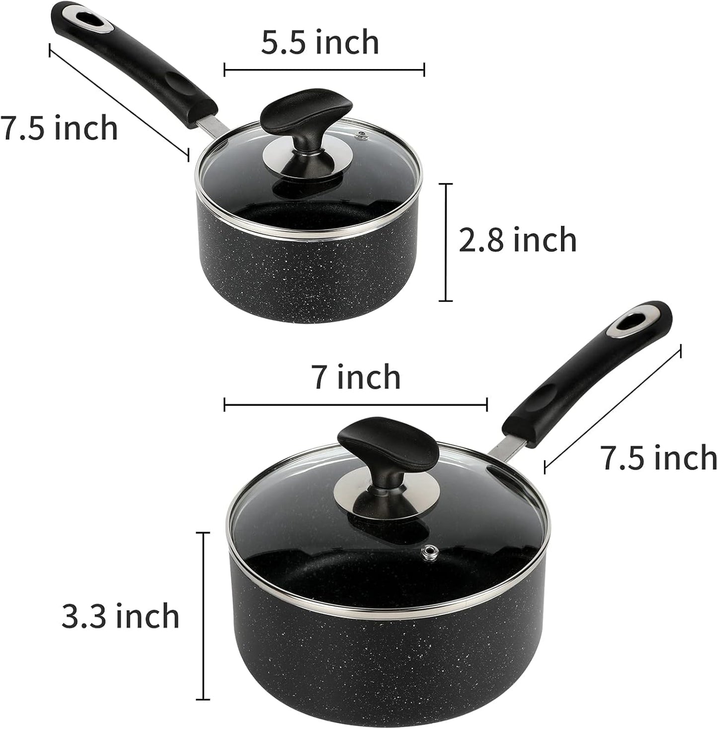 Skiennix Nonstick Saucepan Set - 1 Quart & 2 Quart with Glass Lid | Ideal for Home & Restaurant Use, Black