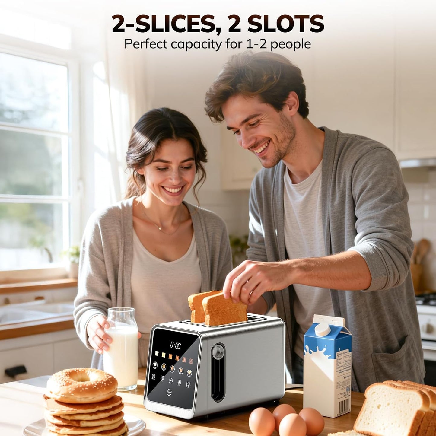 Keenstone Toaster - 2 Slice Digital Smart Toaster with Touchscreen & Dual Control Panel | Stainless Steel