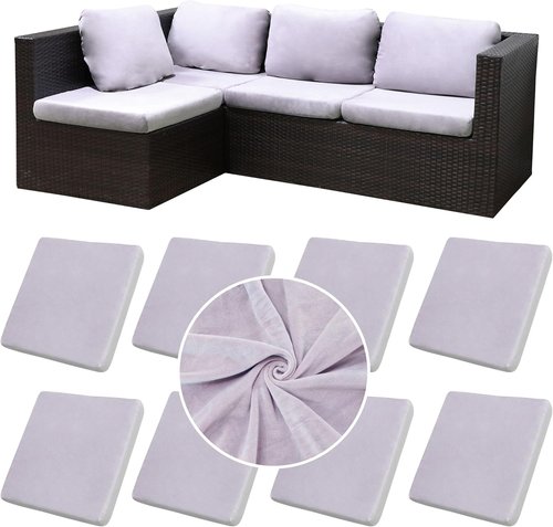 BIETYONE 8Pcs Stretch Velvet Patio Cushion Covers - Fluffy, Washable Slipcovers for Fall | Smoke Gray