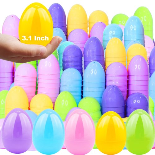 AMENON 100 Pcs 3.1 Inch Large Pastel Plastic Easter Eggs Fillable Colorful Easter Eggs Empty , Easter Basket Stuffers Fillers, Essential Easter Hunt , Party Favors Classroom Prize Supplies for Kids