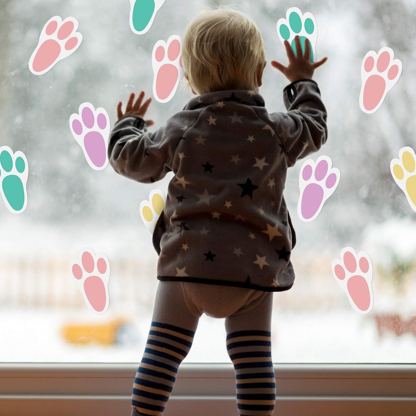 Zonon 20 Pairs of Easter Bunny Stickers Bunny Paw Prints Footprints Floor Clings Decals Rabbit Footprints Rabbit Paw Stickers for Floor Ceiling Window Wall Easter Day Party Supplies, 4 Colors