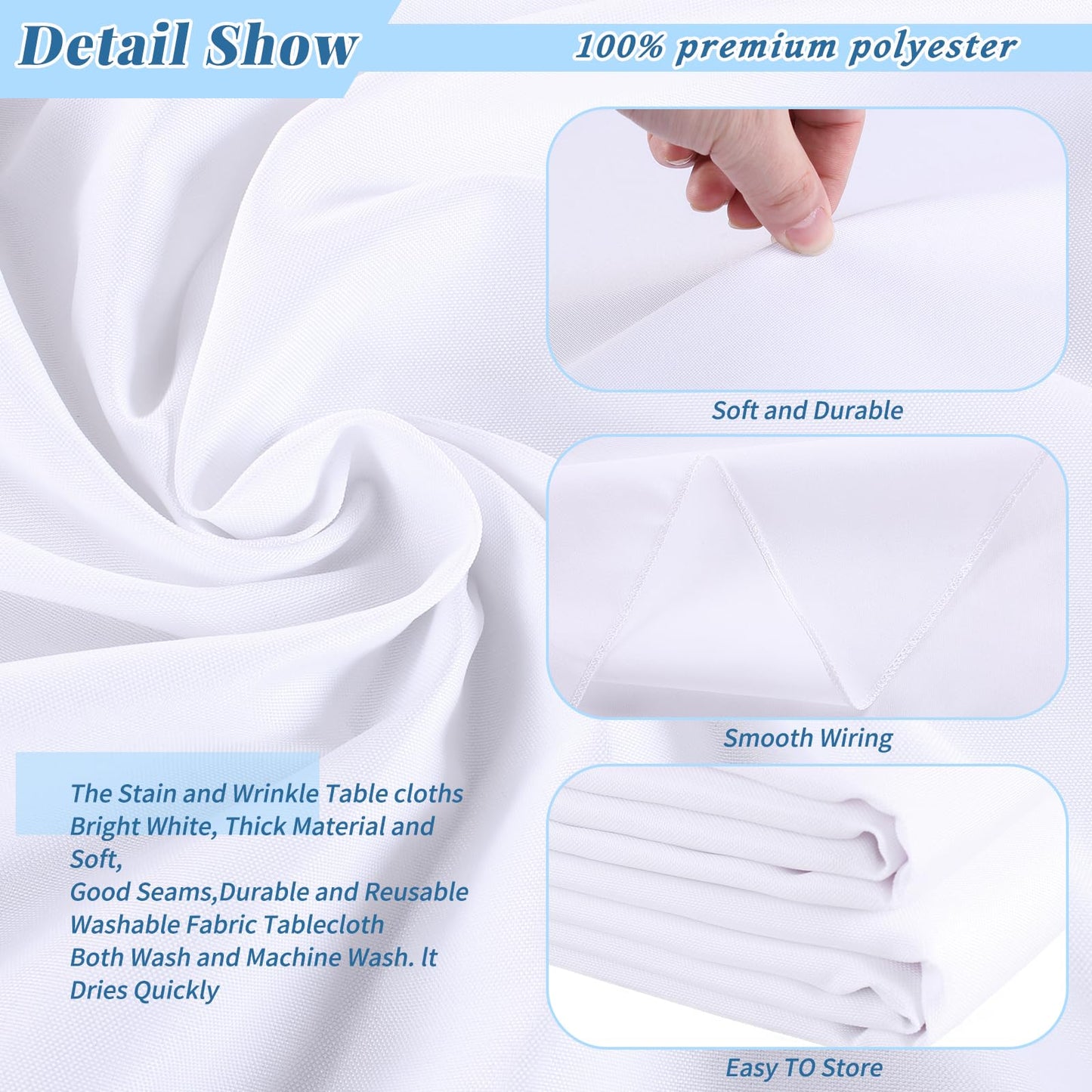 Kesfey 4 Packs White Table Cloths Rectangle 60 x 84 inch Washable Polyester Fabric White Tablecloths for 4 Feet Tables Stain and Wrinkle Resistant Reusable Table Covers for Parties Wedding Banquet