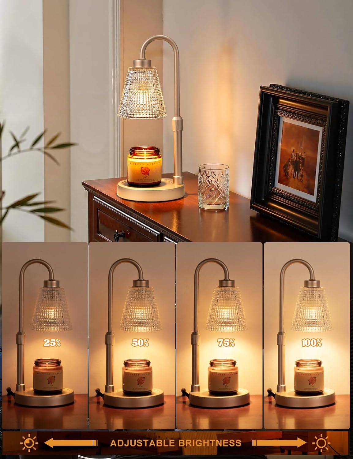 Skiennix Champagne Gold Candle Warmer Lamp - Dimmable & Adjustable Timer for Jar Candles | Perfect Home Decor Gift