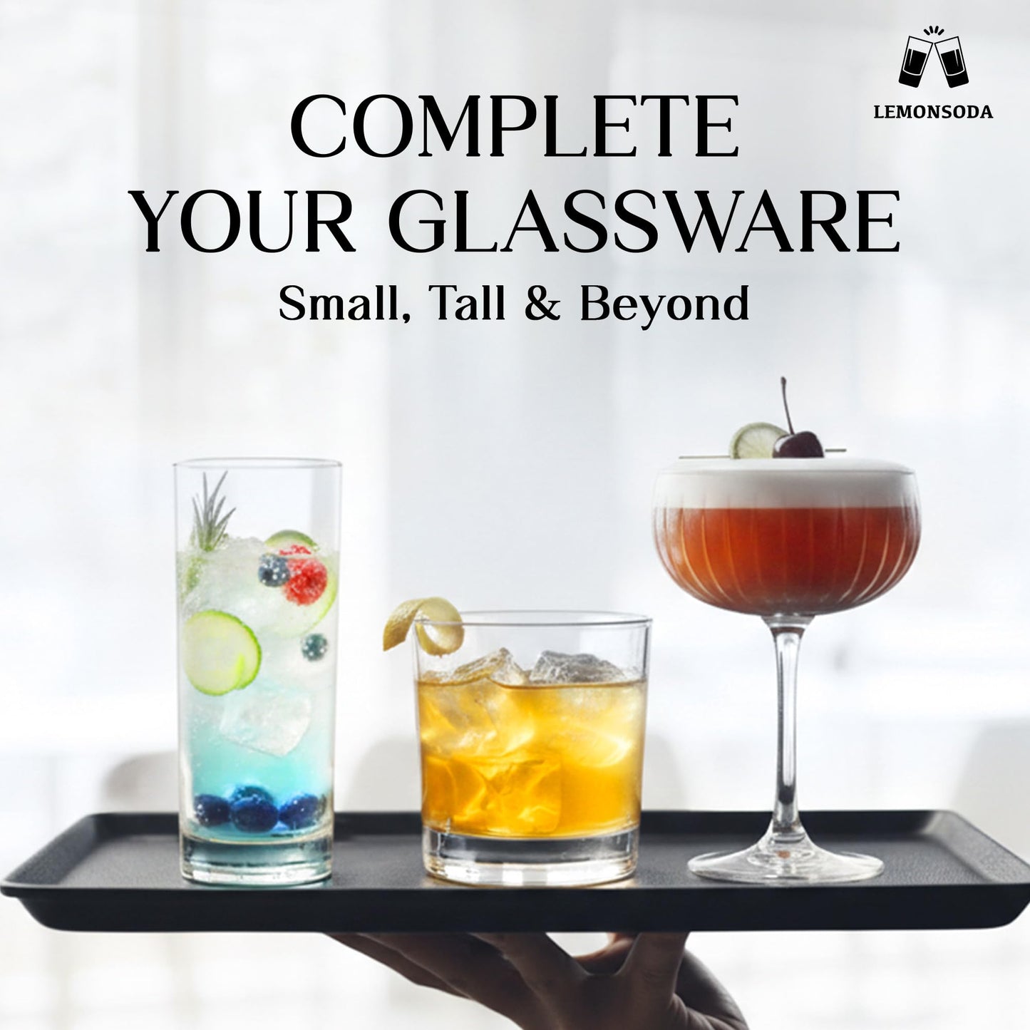 LEMONSODA Highball Glass Set | 15oz Set of 12 | Lead-Free Glass with Heavy Base | Dishwasher Safe Cocktail Glasses for Mojito Whiskey Iced Tea | Gift Box Included | Modern Durable Bar Glassware
