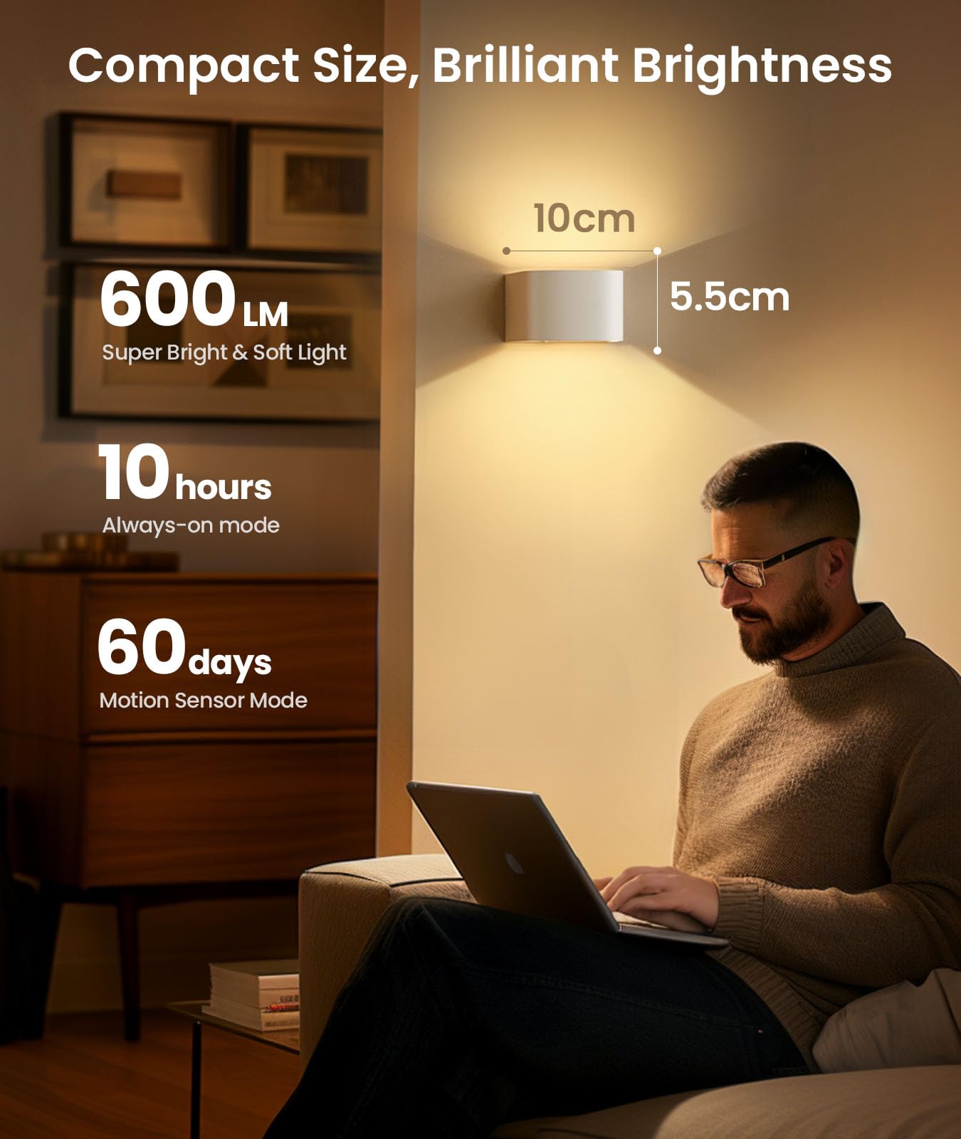 FULEN 4 Pack Motion Sensor Wall Lamp with Remote Control 3 Colors Wireless Wall Light LED Indoor Up and Down Wall Sconce 5000mAh Rechargeable Battery Powered Wall Lamps Brightness Adjustable,White