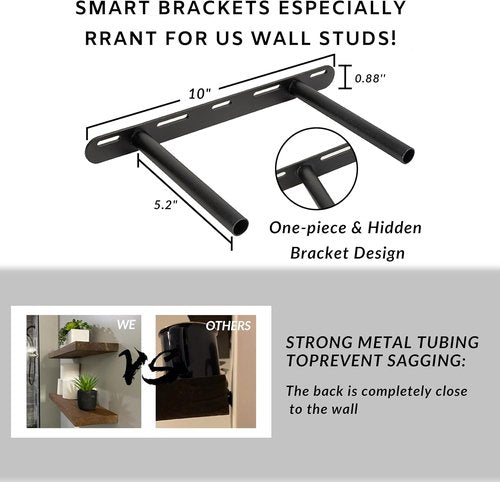 BGMG Floating Wood Shelves - Rustic Wall-Mounted Set of 2 for Bathroom, Living Room, Kitchen | 12x6.7x1.25 Inch - Walnut Color