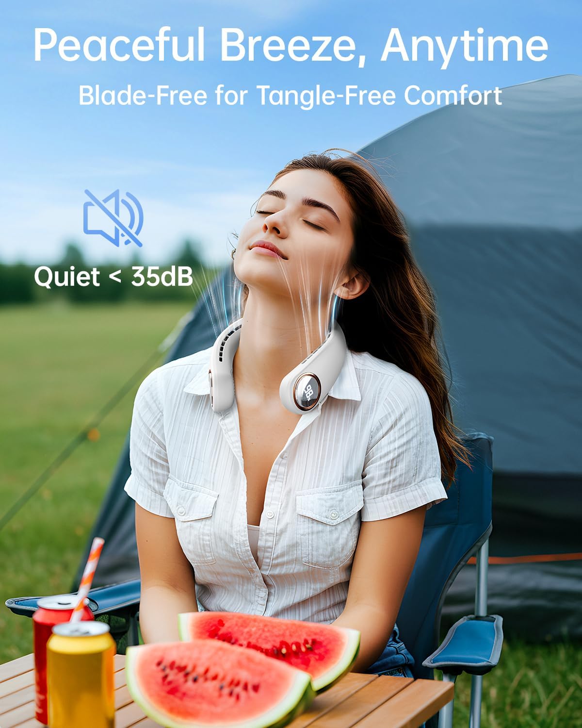 Skiennix Bladeless Neck Fan - Portable 5000mAh USB Rechargeable Cooling Device | 4 Speed LED Display (White)