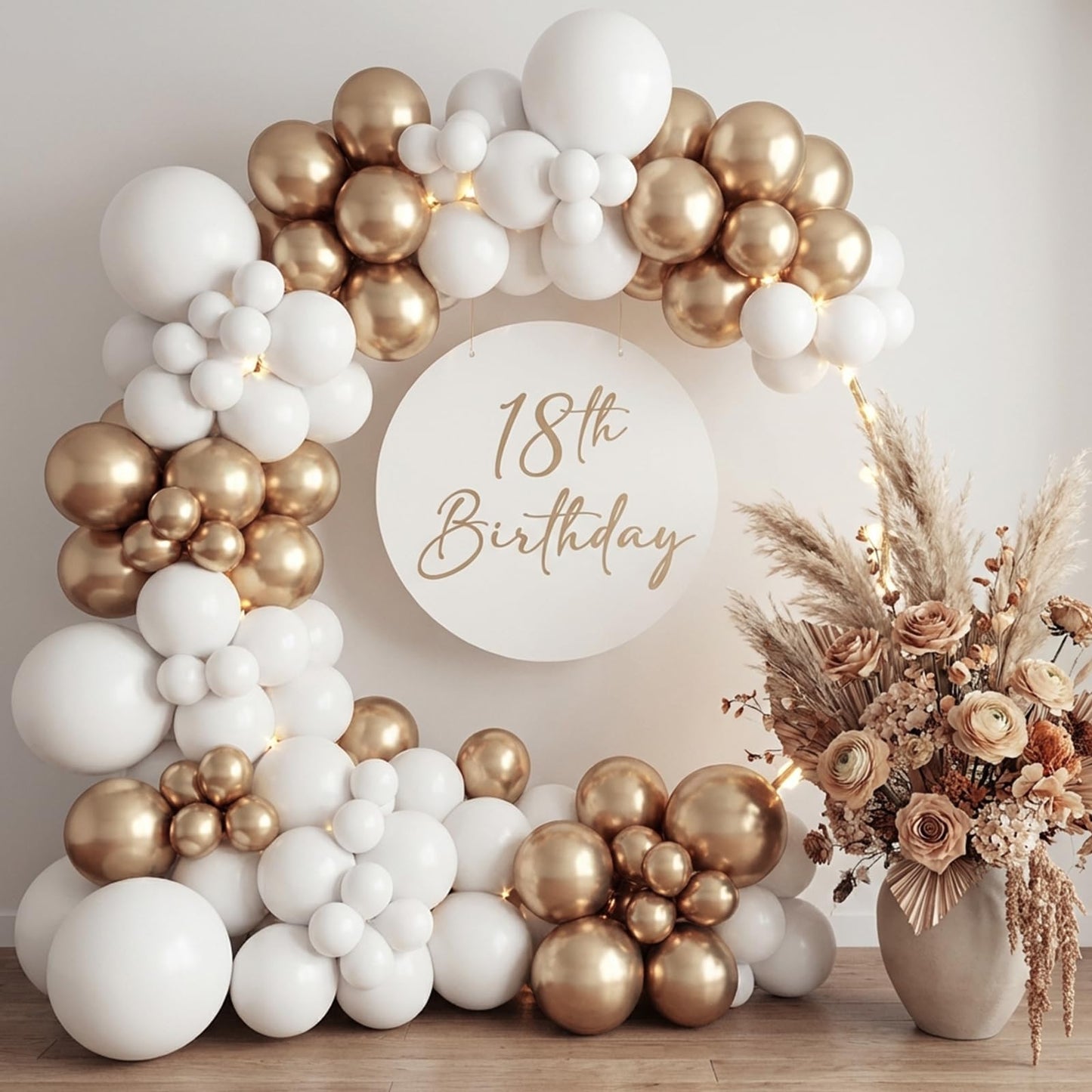 RUBFAC Chrome Gold Balloons 129pcs Different Sizes Pack of 18 12 10 5 Inch, Latex Metallic Gold Balloon Garland Arch Kit for Graduation Wedding Happy Birthday Party Decoration