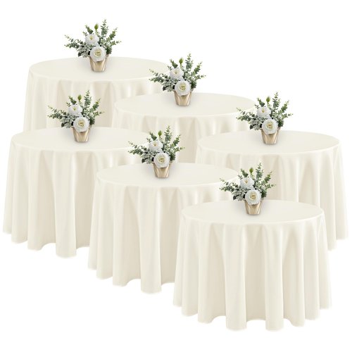 Fitable 6 Pack Ivory Tablecloths for Round Tables-108 Inches in Diameter-Stain Resistant and Washable Table Clothes,Polyester Fabric Covers Wedding,Party,Banquet,Formal Events (130g-QW6P-108Ivory)