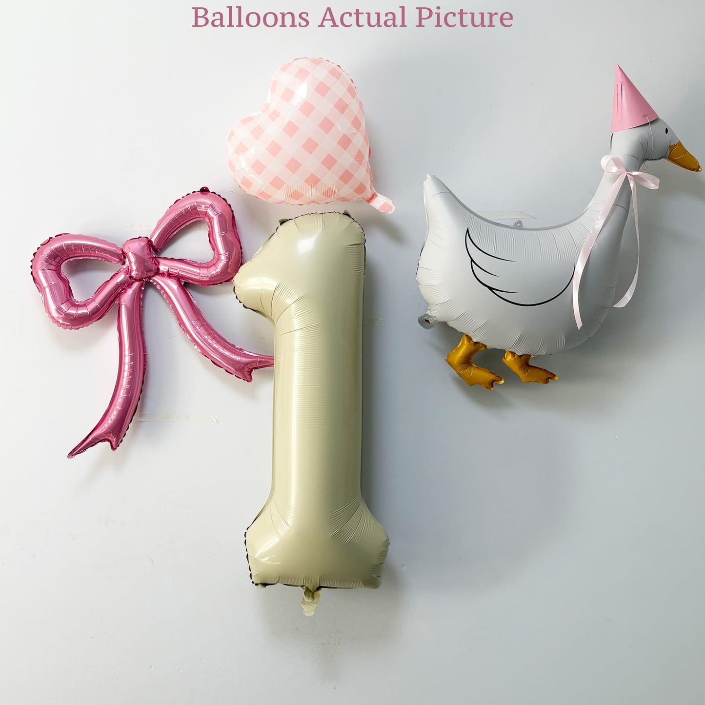 One Silly Goose 1st Birthday Decorations Girl – 40 Inch Number 1 Balloon, Goose Balloons with Pink Bow & Hats, Cute Baby Girl First Birthday Party Supplies