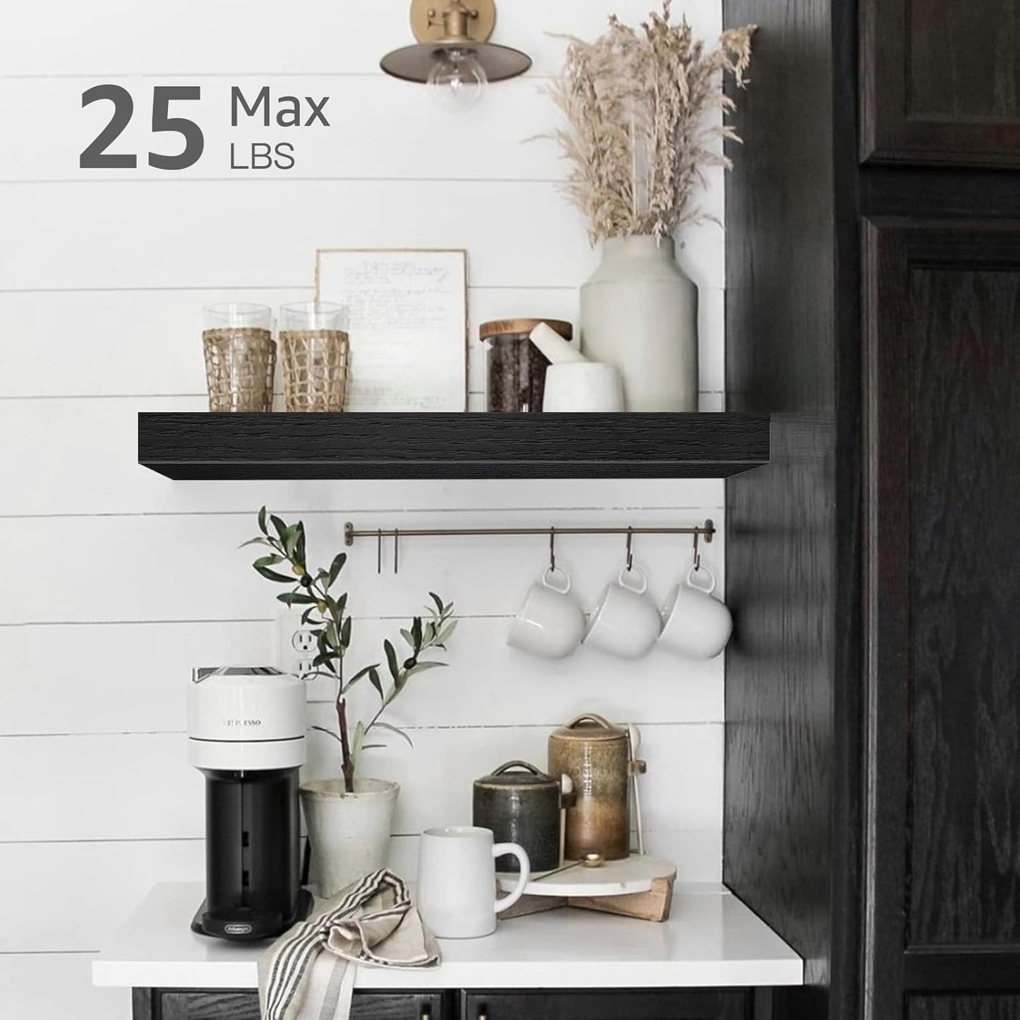 QEEIG Floating Shelves - Stylish Wall Storage for Bathroom, Bedroom & Kitchen | Set of 4, 16 Inch, Black