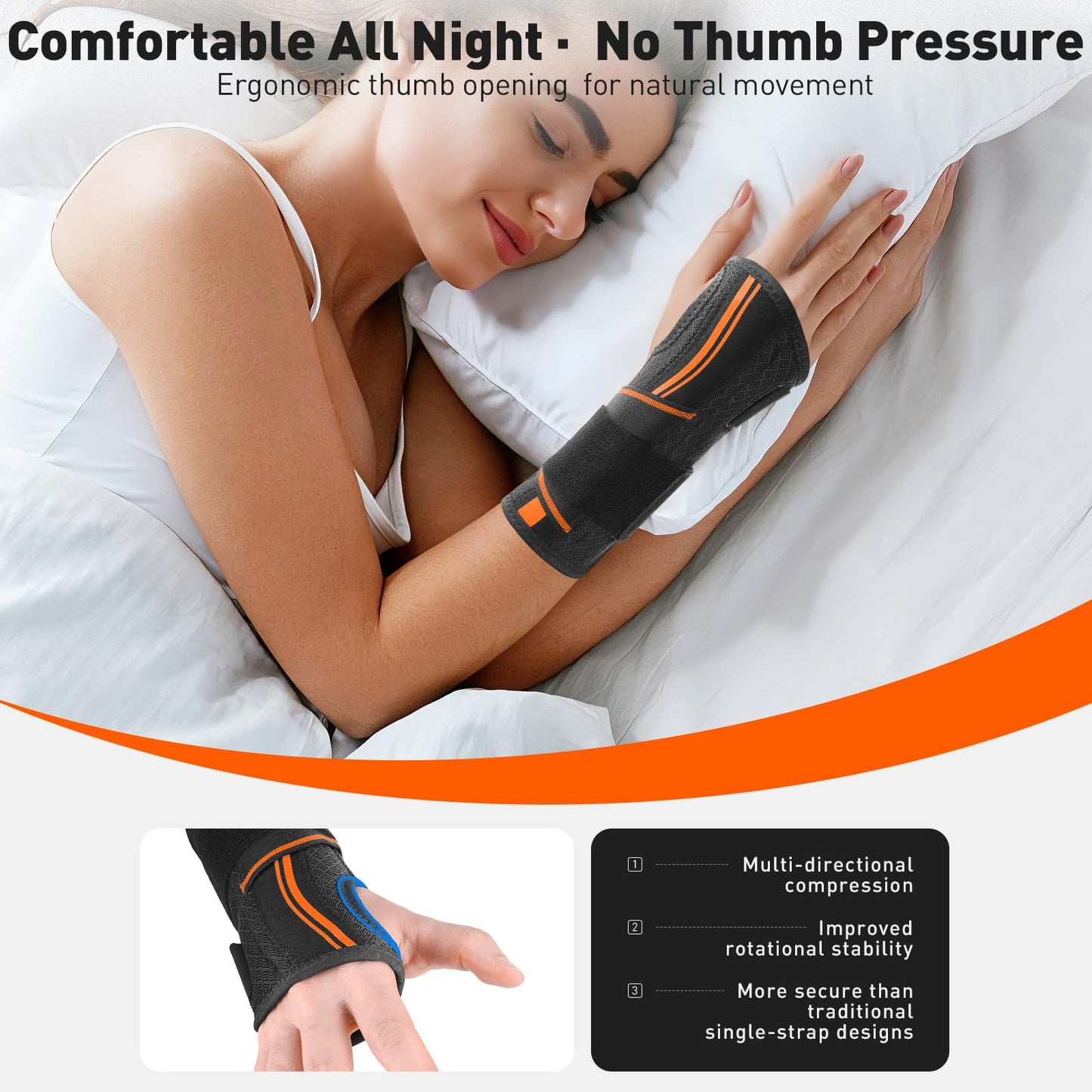 Kneopms Carpal Tunnel Wrist Brace Night Support Fit Right Hand for Work, Pain Relief Wrist Splint for Tendonitis, Sprain, Strain, Rigid Hand Brace for Arthritis for Women and Men (Black, XL, Left)