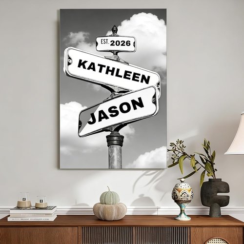 Crossroads | Personalized Canvas Print for Couples - Custom Name & Date Wall Art, 8x12
