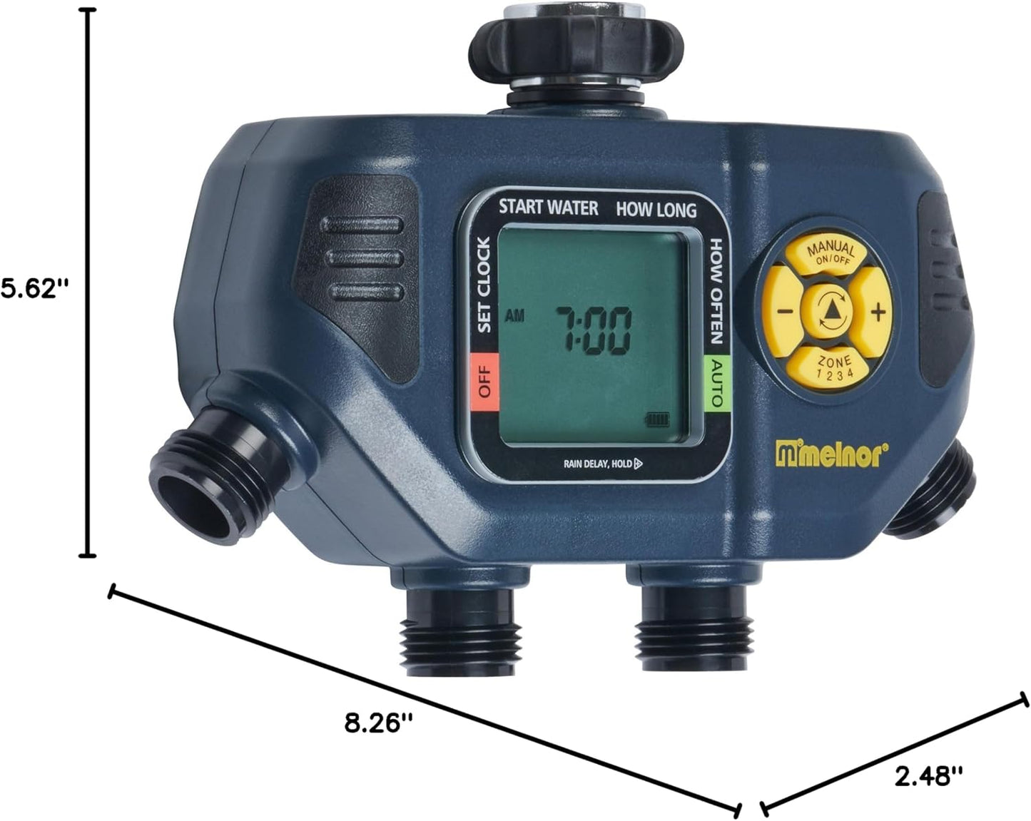Melnor 4 Zone Digital Timer - Programmable Watering System for Efficient Garden Care | Black & Yellow