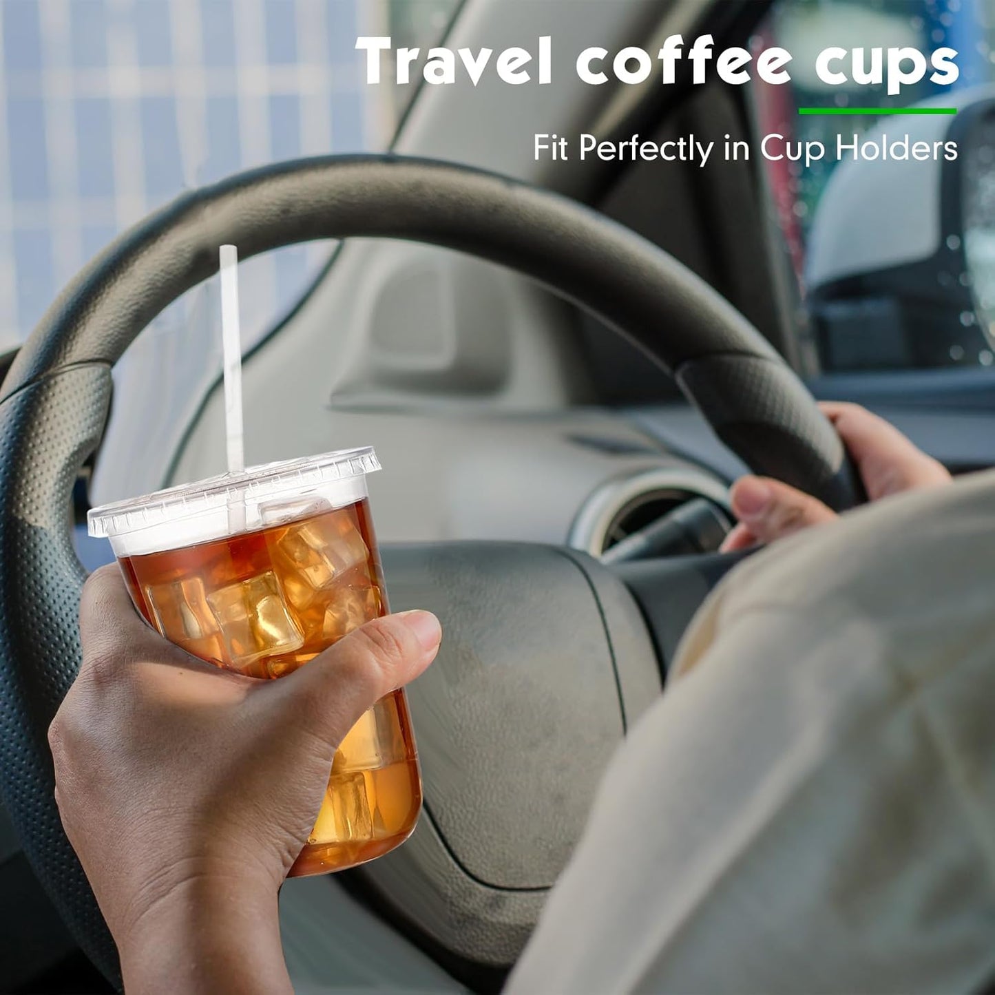 Ziliny 50 Sets Clear Plastic Cups - Disposable Iced Coffee Cups with Lids & Straws | 16 oz, Clear