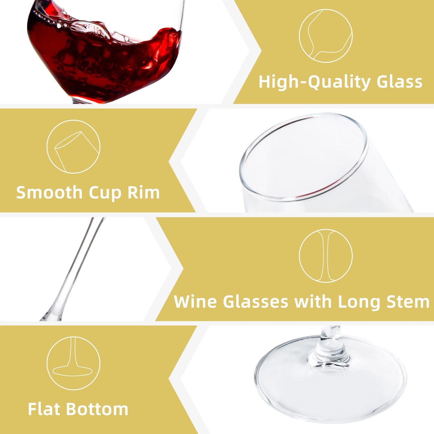 SHYRC Wine Glasses Set of 8, 12oz Clear Red/White, Long Stem Wine Glasses for Party, Wedding and Home