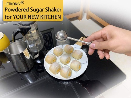 JETKONG Powdered Sugar Shaker Duster Flour Dispenser Shaker with 18/8 Stainless Steel Spring-operated Handle for Sugar Flour and Spices