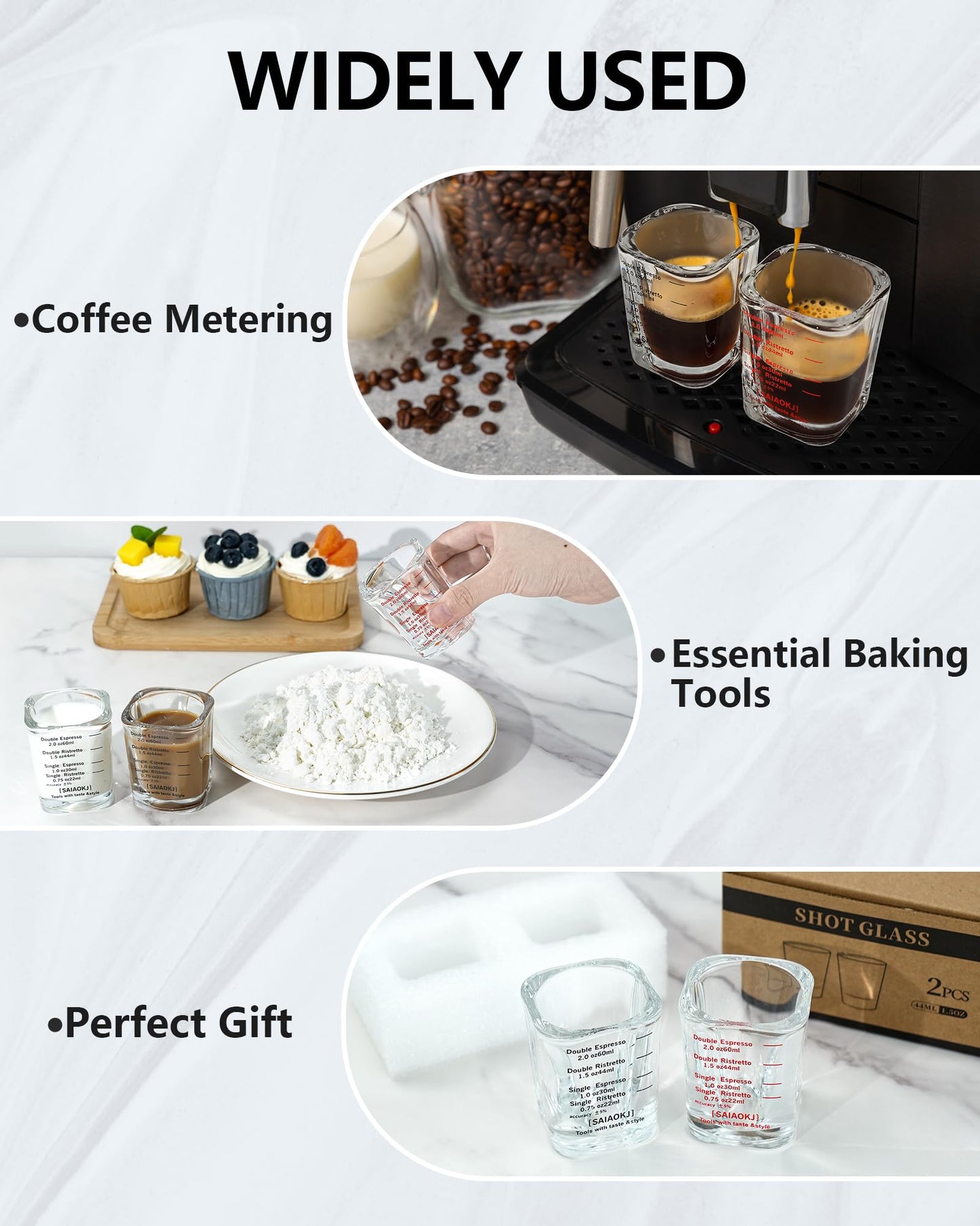 Shot Glasses Measuring Cup Set 2PACK Espresso Shot Glasses Liquid Heavy Glass 2oz/60ml(Red)