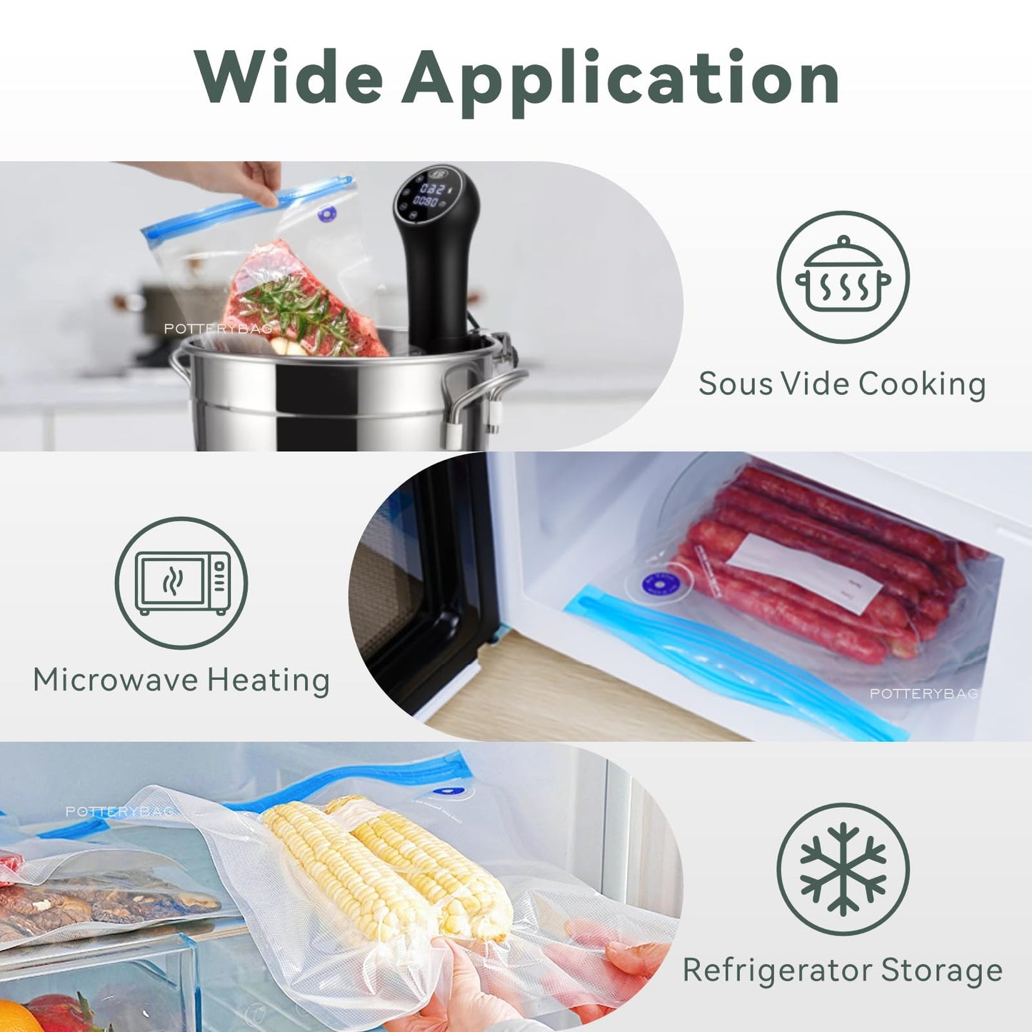 Sous Vide Bags Reusable 30 Pcs Upgrade, Reusable Vacuum Seal Bags(S+M+L) Compatible for Food for Anova, Joule Cookers, BPA Free Sous Vide Kit