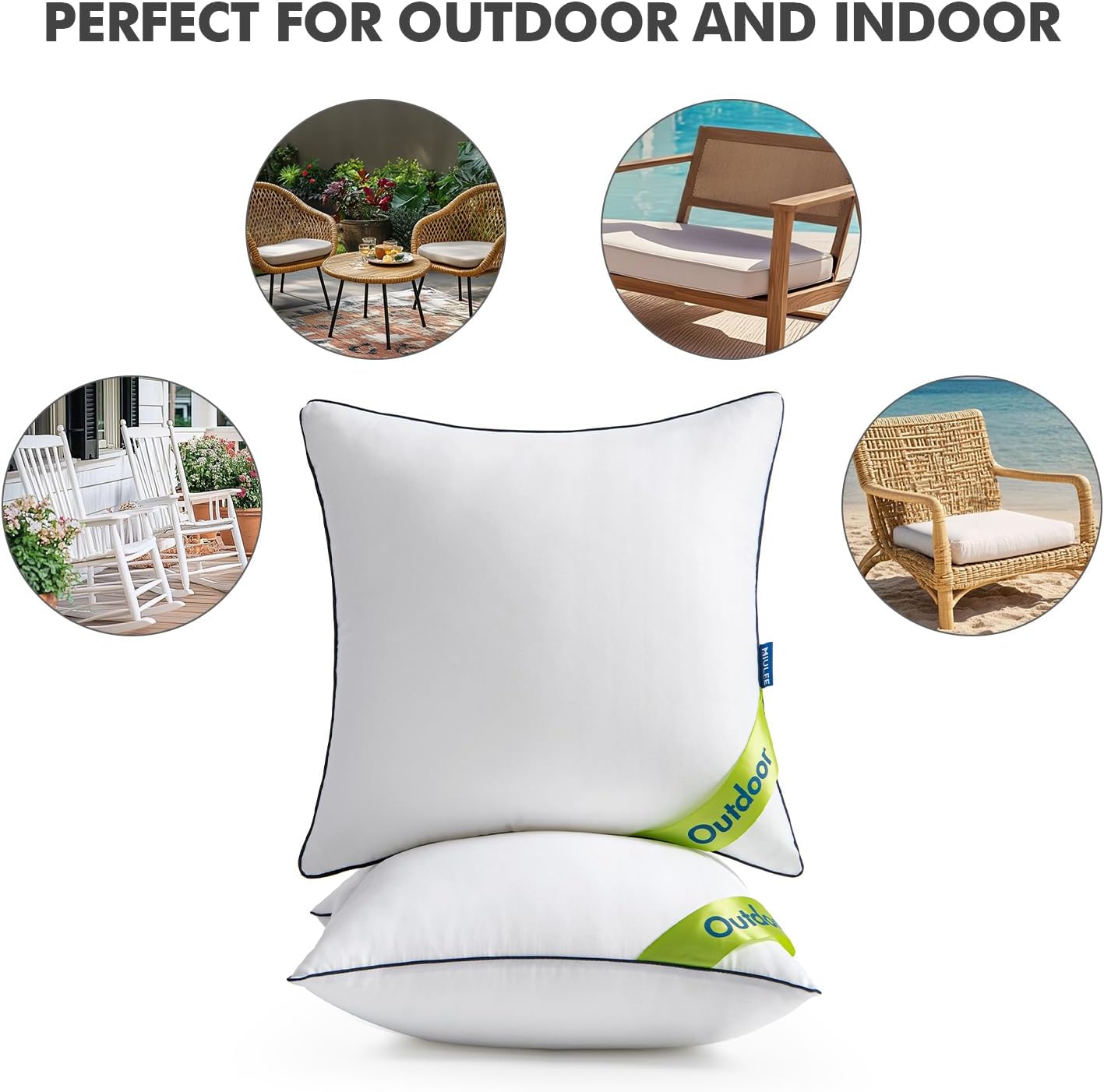 MIULEE Outdoor Pillow Inserts - Water Resistant Decorative Cushions | 18x18 Inches, Pack of 2 for Sofa & Patio