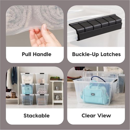 IRIS USA 54 Qt Stackable Plastic Storage Bins - BPA-Free, Durable Lids, 12 Pack | Clear Organizing Solution