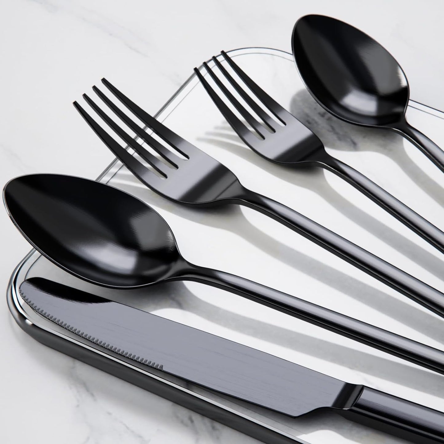 KINGSTONE 20-Piece Black Silverware Set - Elegant 18/10 Stainless Steel Flatware for Home & Restaurant