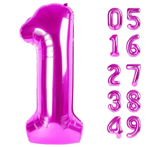 40 Inch Rosy Purple 1 Balloon for First Birthday, 1st Number Balloons Birthday Decorations for Girl Kids Toddler Baby, One Giant Number 1 Balloon