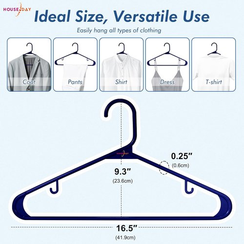 HOUSE DAY Blue Plastic Hangers - 60 Pack Non-Slip Durable Coat Hangers | Lightweight Closet Organizer