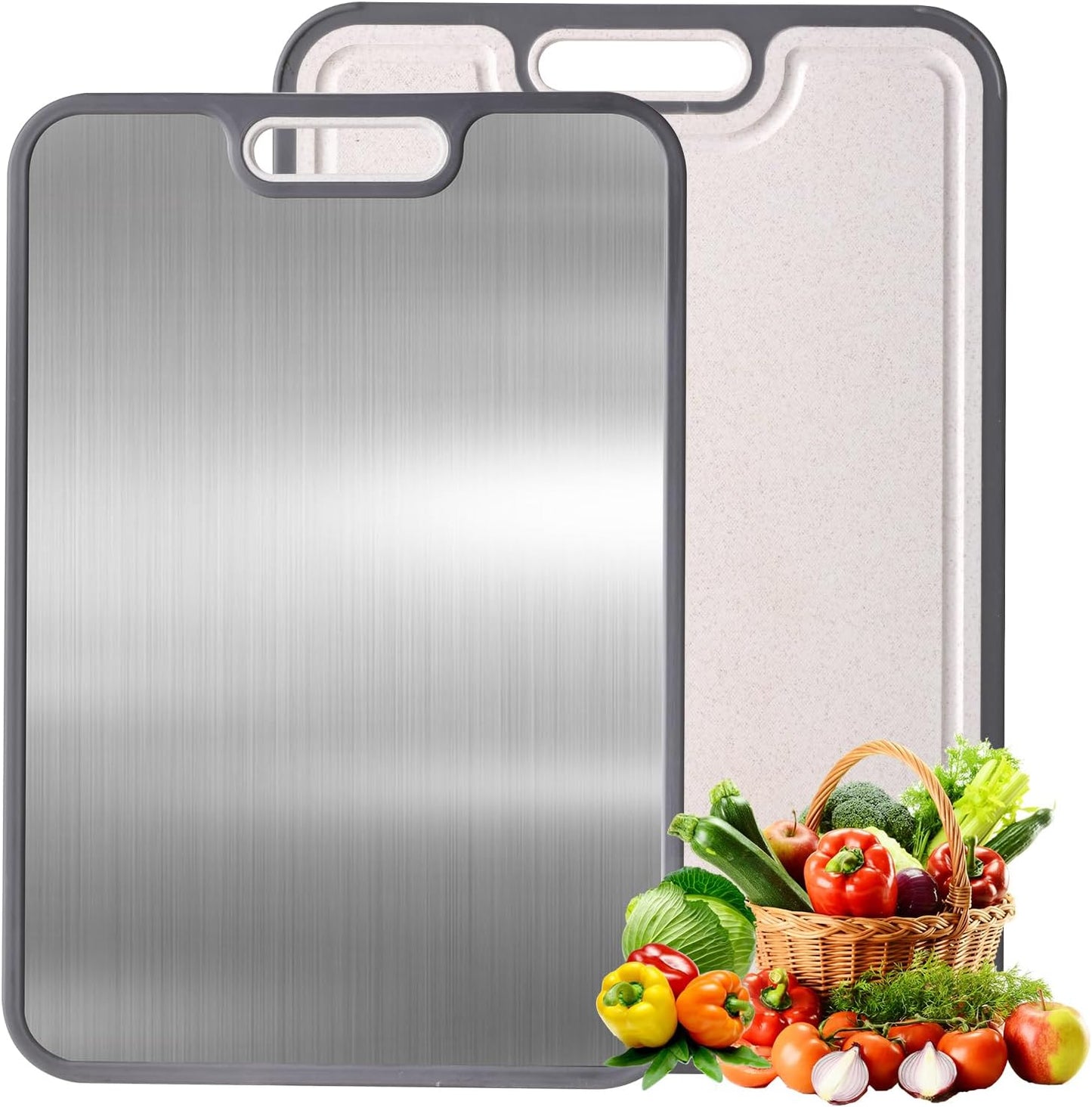 Skiennix Stainless Steel Cutting Board - Double-Sided Food Grade Design | Large 15" x 10" Non-Toxic Chopping Board