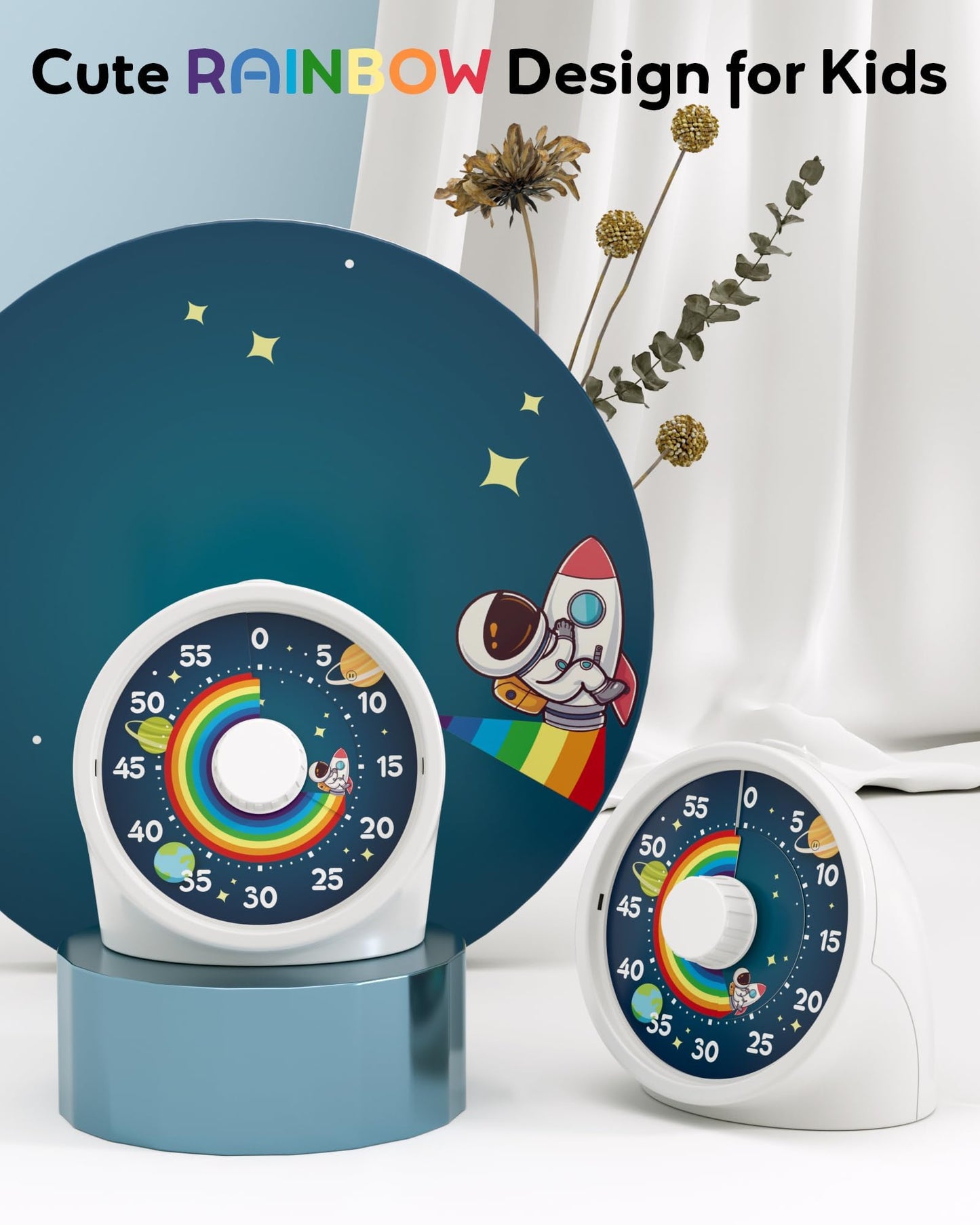 BellMan Visual Timer with Pause Button, 60 Minute Countdown Rainbow Timer for Kids and Adults with Silent Operation, Study and Meetings Time Management Tool, Design for Home, Office and Gift, White