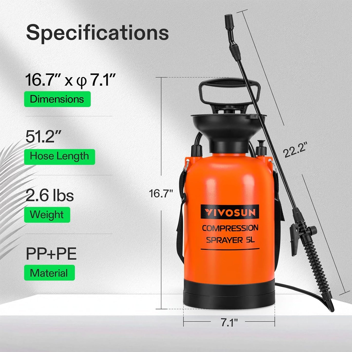 VIVOSUN 1.35-Gallon Pressure Sprayer - Adjustable Shoulder Strap for Easy Plant Watering & Cleaning
