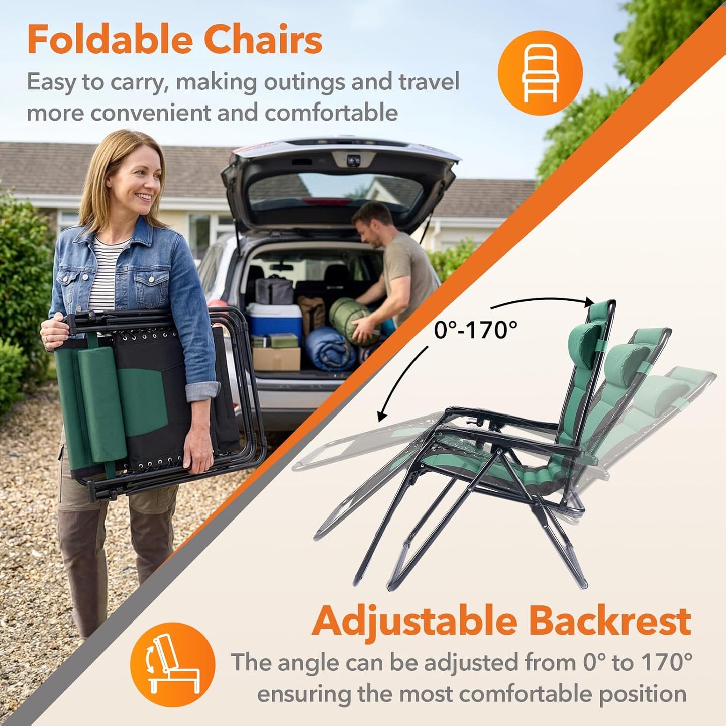 Sweetcrispy Zero Gravity Chairs - Foldable Patio Recliners with Adjustable Pillow & Cup Holder | Supports 400 lbs, Black-Green