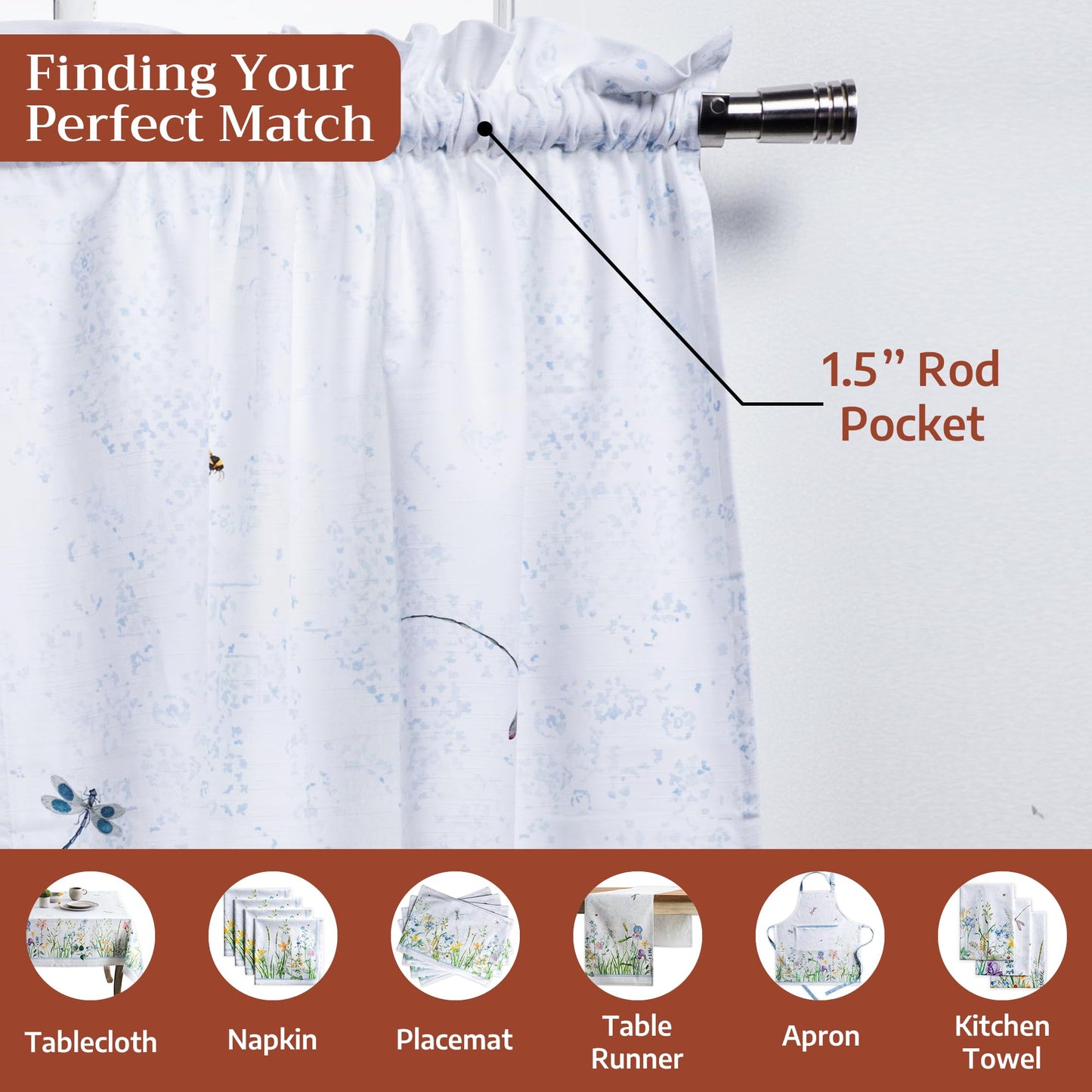 Maison d' Hermine Kitchen Curtain Set for Windows 100% Cotton Set of Kitchen Curtain Valance for Home [2 Tier (28"X36") and 1 Valance (56"X18")] Café Gifts for Mothers Day (Fleurs De Mai)