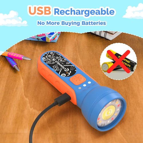 ETENWOLF L1 Rechargeable Flashlight - Fun DIY Stickers, 6 Light Modes, 1500mAh, IPX5 Waterproof | 2-Pack for Kids