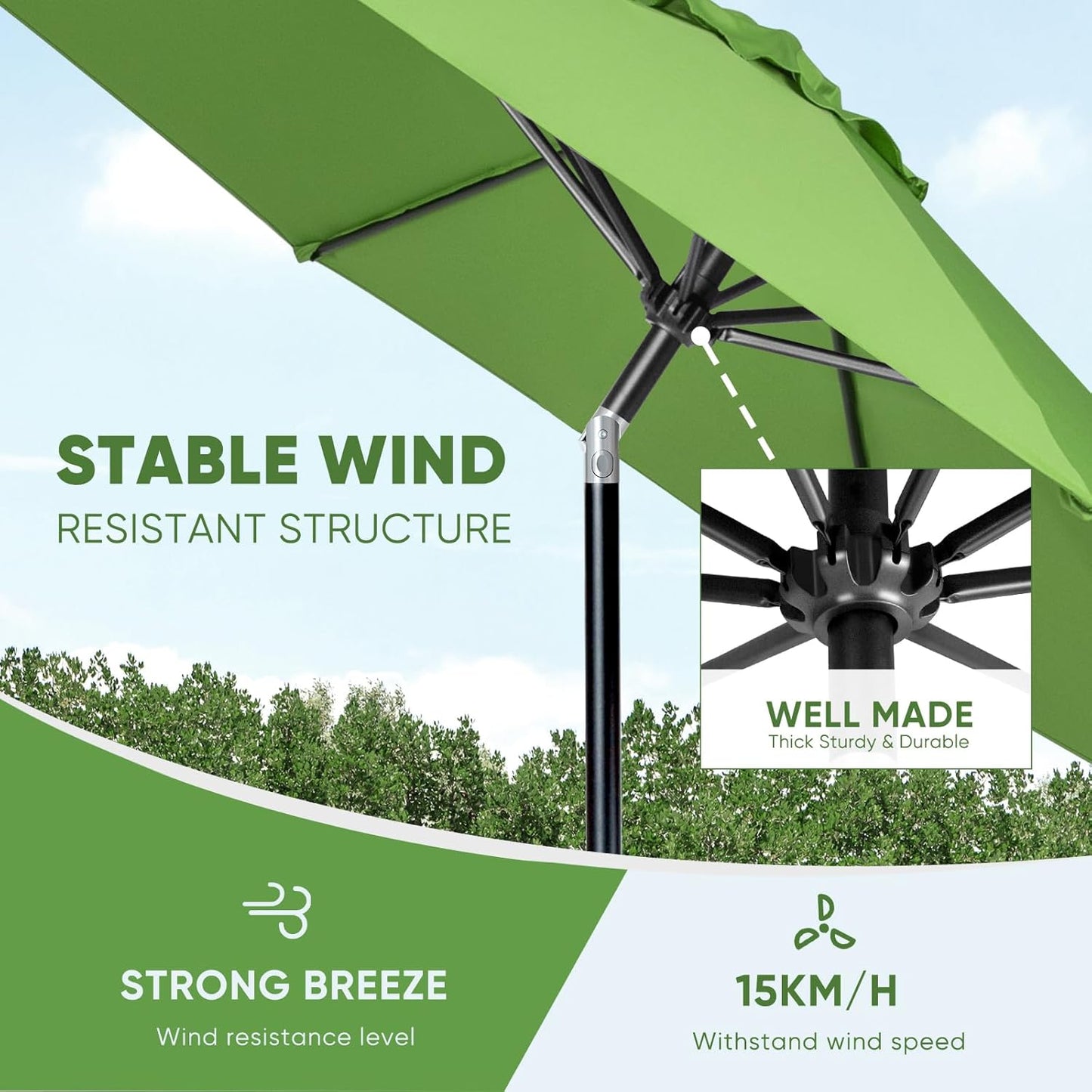 Tempera Outdoor Patio Umbrella - Large Sunshade with Push Button Tilt & Crank, Fade Resistant Canopy