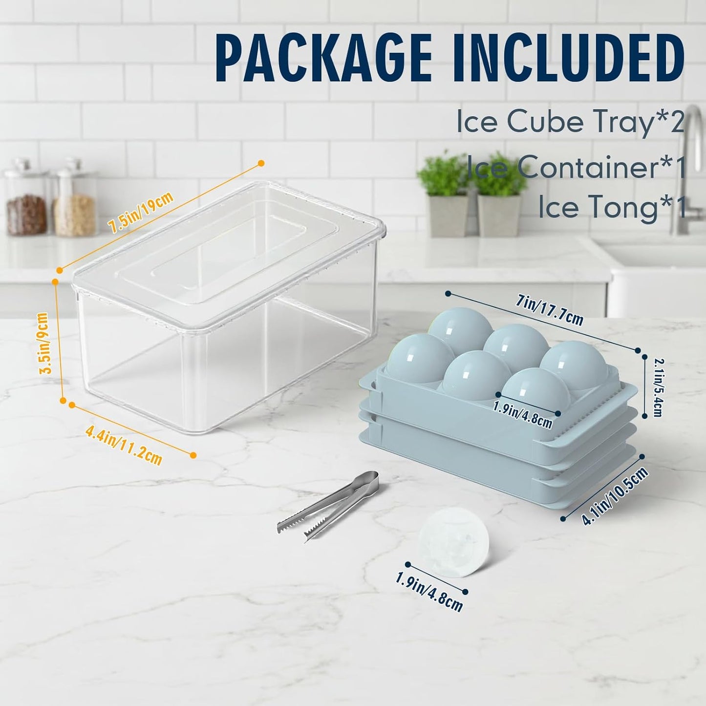 Large Ice Ball Maker - 2.5" Round Ice Cube Mold for Whiskey & Cocktails | 8 Sphere Ice Balls with Tray & Tongs