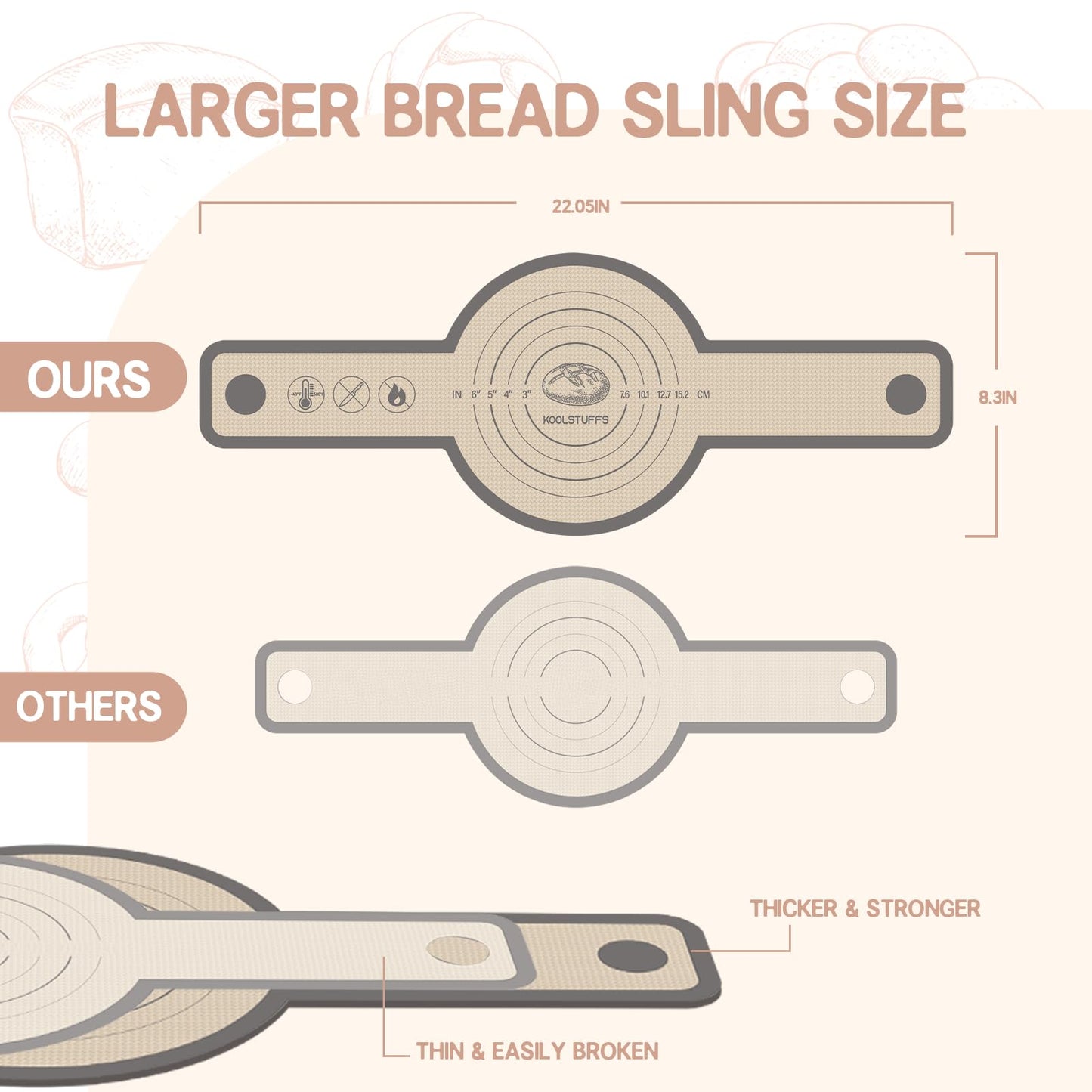 Koolstuffs Silicone Bread Sling Oval and Round, 2 PCS Nonstick＆Reusable Bread Baking Mats, Easy-To-Clean Dutch Oven Liners, Sourdough Bread Baking Supplies