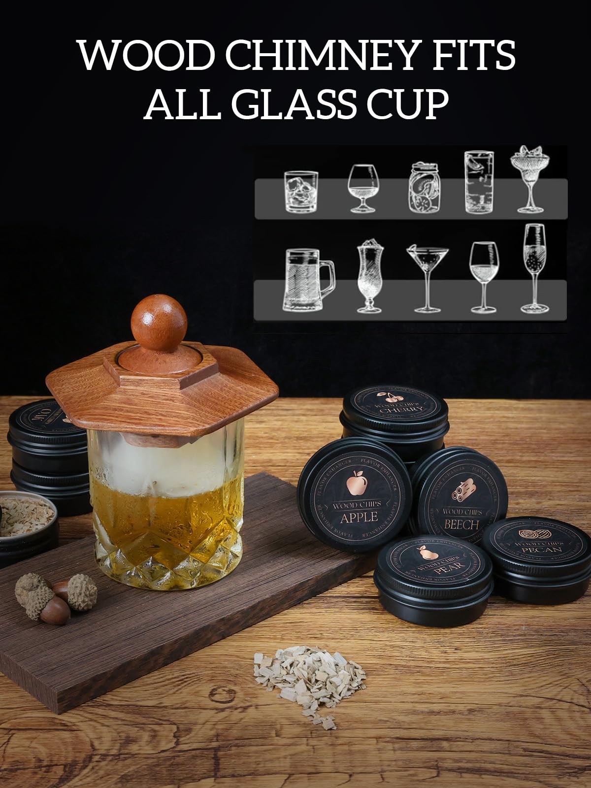 23Pcs Whiskey Cocktail Smoker Kit with Torch, 6 Flavors 12 Packs Wood Chips, Ice Ball Mold, Old Fashioned Drink Smoker, Bourbon Whiskey Gifts for Men, Husband, Dad, Him (No Butane)