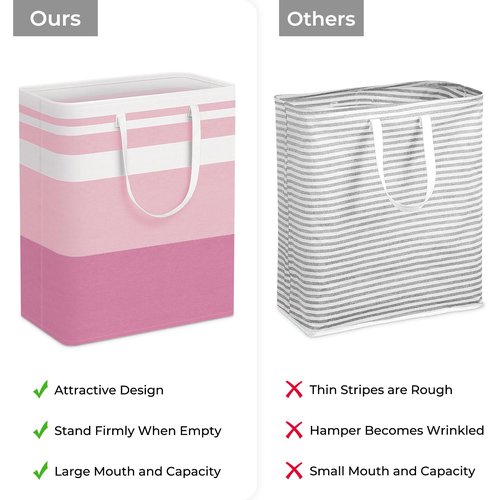 HomeHacks 2 Pack Large Laundry Baskets, Waterproof, Freestanding Laundry Hampers, Collapsible Clothes Hamper with Reinforced Handles in Laundry, College Dorm, Bathroom, Bedroom (Blue+Pink, 125Lx2)