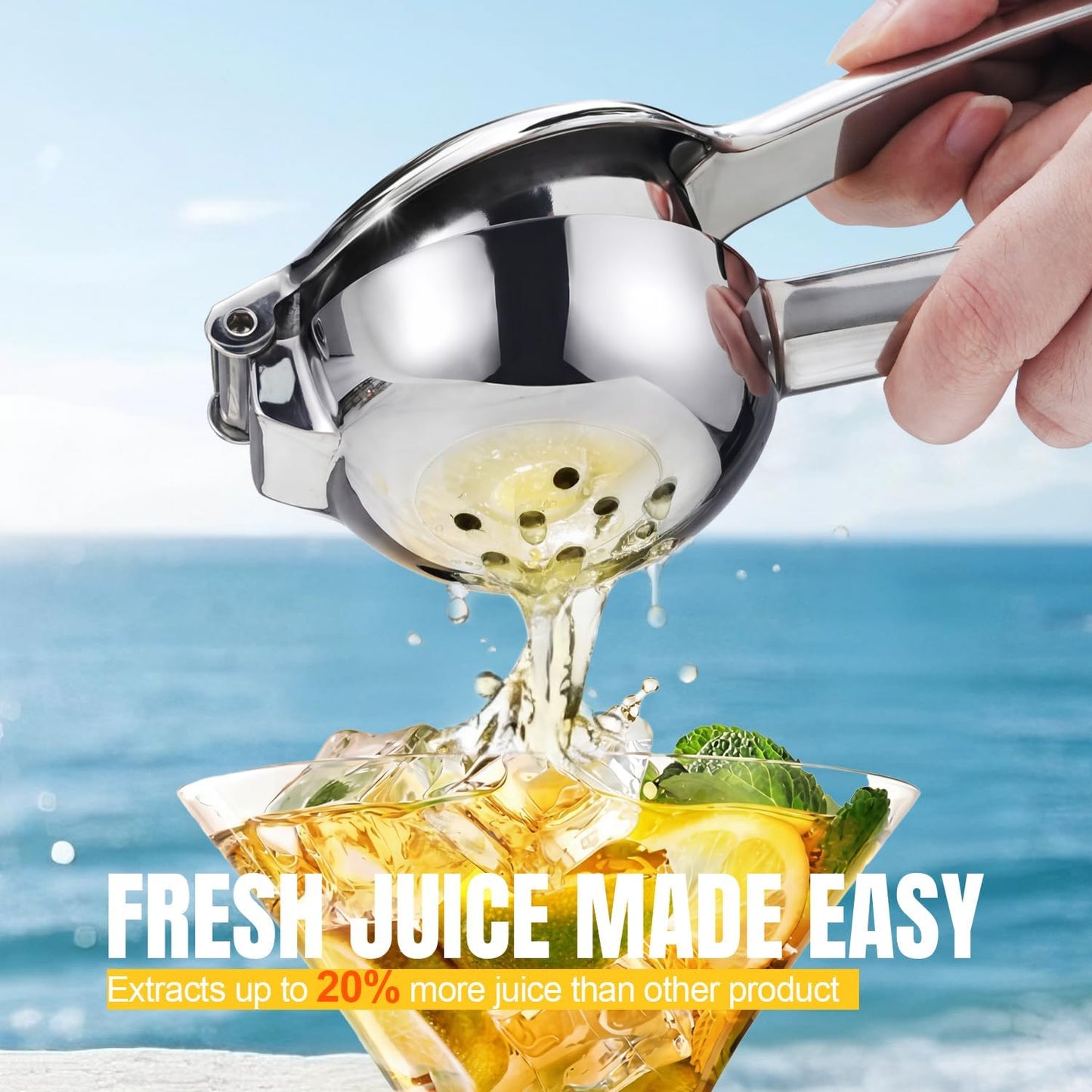 Sopito Stainless Steel Lemon Squeezer - Heavy Duty Citrus Juicer with Non-Slip Grip | Large Size
